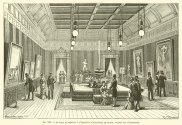 Der Malersalon auf der Elektrizitätsausstellung in München, beleuchtet von Elektrizität